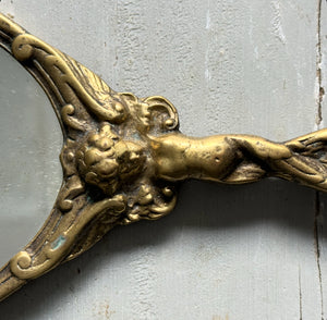 20th Century French Brass Putti Hand Mirror