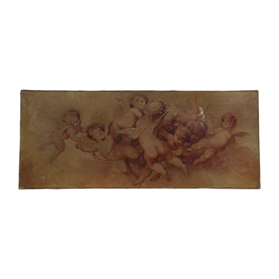 Early 19th Century French Putti Painting On Canvas