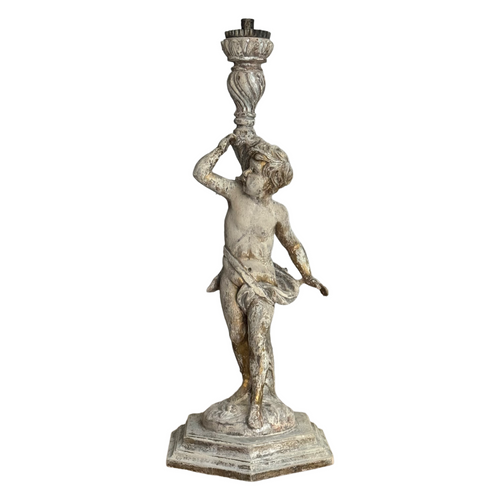 Early 19th Century French Wooden Statue/Candlestick