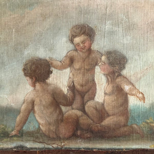 19th Century French Putti Canvas On Board Painting