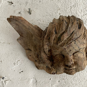 19th Century Carved Wooden Putto Head