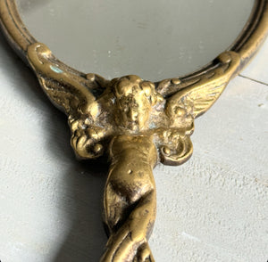 20th Century French Brass Putti Hand Mirror