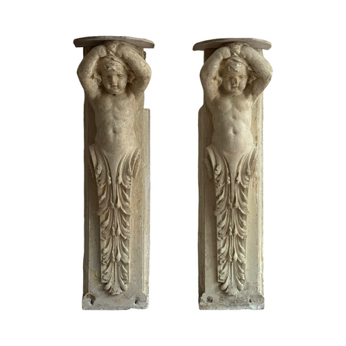 Pair Of 19th Century French Plaster Putti Corbels