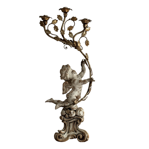 Early 19th Century Italian Wooden Putti Candelabra