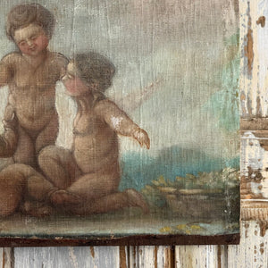19th Century French Putti Canvas On Board Painting