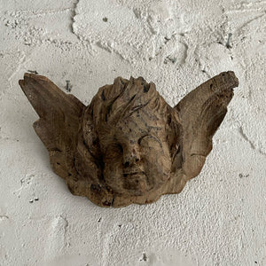 19th Century Carved Wooden Putto Head
