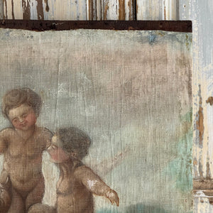 19th Century French Putti Canvas On Board Painting
