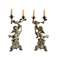Load image into Gallery viewer, Pair Of Early 19th Century Italian Wooden Putti Candelabra