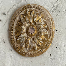 Load image into Gallery viewer, 19th Century French Carved Giltwood Rosette with Pink Glass Cabochons