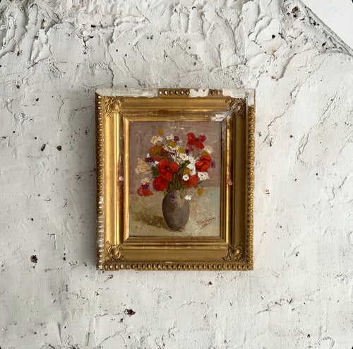 19th Century French Picture Frame With Floral Painting