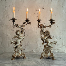 Load image into Gallery viewer, Pair Of Early 19th Century Italian Wooden Putti Candelabra