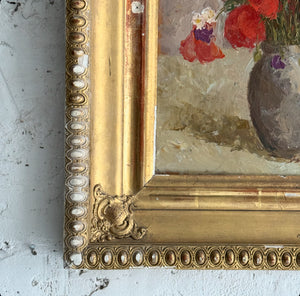 19th Century French Picture Frame With Floral Painting