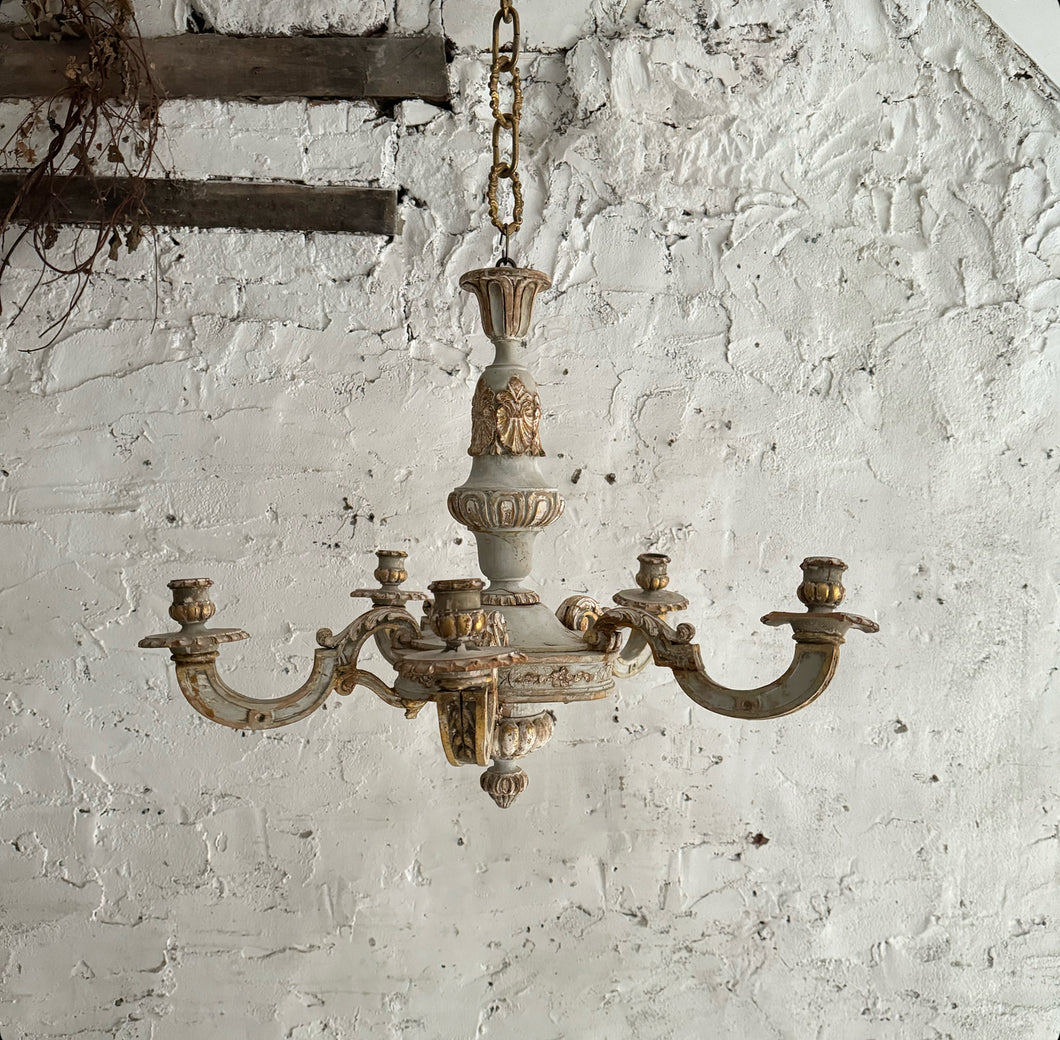Early 19th Century French Bois Doré 5-Arm Candle Chandelier