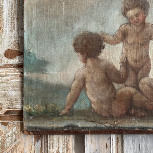 19th Century French Putti Canvas On Board Painting