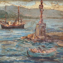 Load image into Gallery viewer, Mid-20th Century Mediterranean Harbour Oil Painting