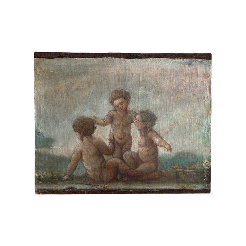 19th Century French Putti Canvas On Board Painting