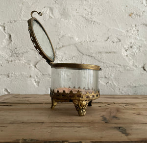 19th Century French Glass/Brass Trinket Box