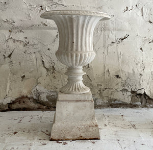 Pair Of Late 19th Century Cast Iron Urns On Plinths