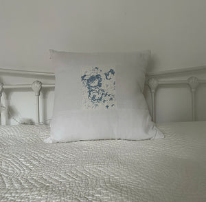 French Linen Cushion With Cabbages & Roses